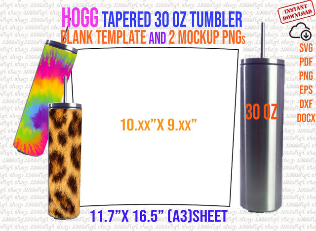 Hogg Skinny Tapered 30oz Template Full Wrap for Tumbler 30oz Tumbler Sublimation Template for Hogg Tumbler Full Wrap Svg, Png, Dxf, Eps, Doc SVG 1966digi 