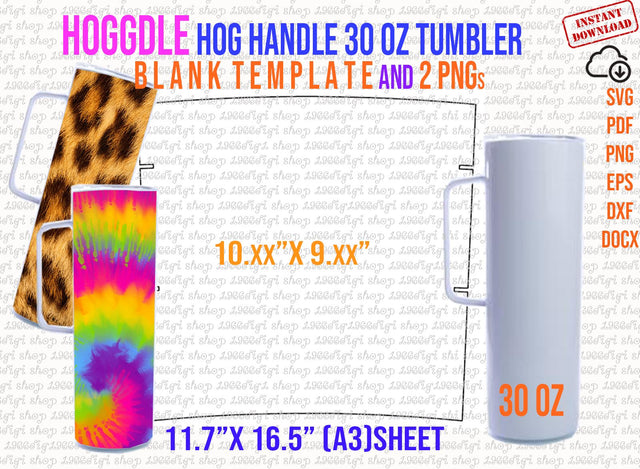 Hogg Skinny with handle 30oz Tumbler Template Full Wrap For 30oz Hoggdle Skinny Tumbler template Cricut and Slhouette Svg Dxf Png Pdf Docx SVG 1966digi 