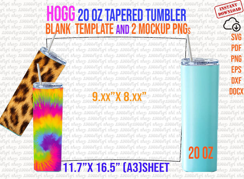 Hogg Tapered 20oz Template, Hogg Template Full Wrap for Tumbler 20oz Tumbler Sublimation Template for Hogg Tumbler Full Wrap Svg, Png, Dxf SVG 1966digi 