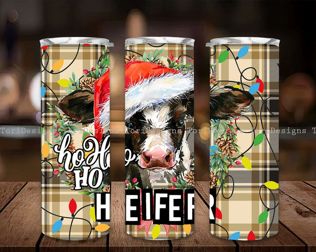 Hohoho Heifer Tumbler, 20 oz Skinny Tumbler, Crazy Cow Christmas PNG Sublimation, Cow Hide Cowgirl Digital Download Sublimation ToriDesigns 