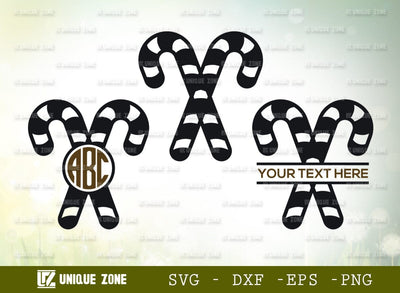 Holiday Candy Monogram SVG Cut File, Peppermint Candy Cane Svg, Candy Cane Svg, Christmas Candy Svg, Lollipop Svg, Sweets Candy Svg, Candy Cane Monogram SVG Unique Zone 