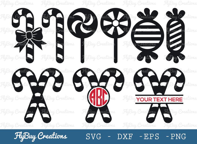 Holiday Candy Svg Cut File| Peppermint Candy Cane | Candy Cane | Christmas Candy | Candy Cane Monogram | Split Monogram | Circle Monogram | SVG ETC Craft 