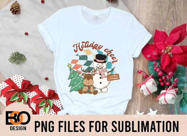 Holiday Cheer Gift For Christmas PNG , Kids Christmas PNG , Christmas Tree, Cute Snowman PNG, Retro Christmas Gift Sublimation BOO-design 