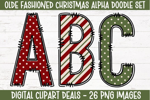 Holiday Doodle Alphabet Bundle - Christmas Stripes, Polka Dots - DIY Crafters, Teachers Sublimation Digital Clipart Deals 