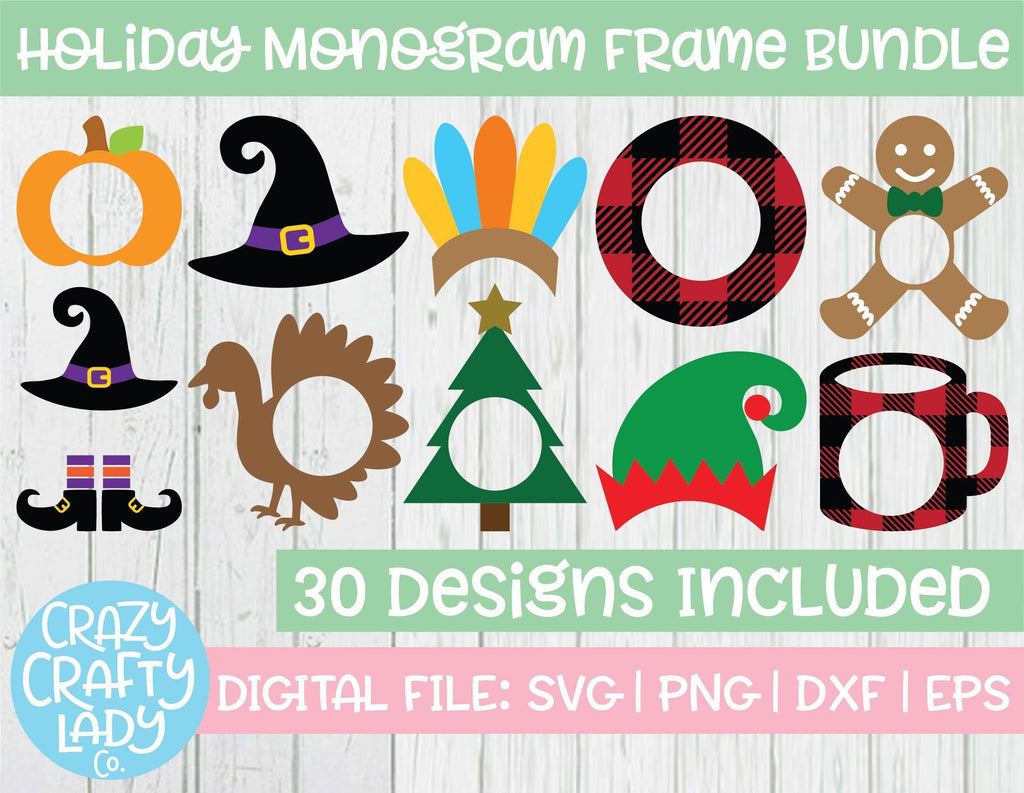 Holiday Monogram Frame SVG Cut File Bundle - So Fontsy