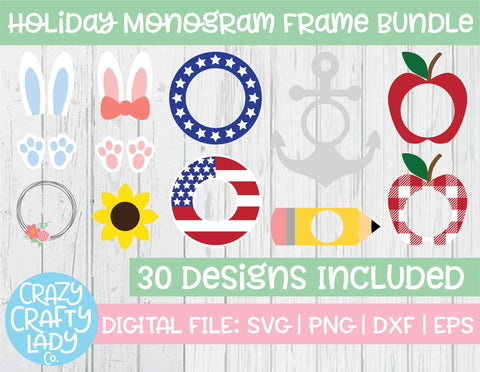 Holiday Monogram Frame SVG Cut File Bundle SVG Crazy Crafty Lady Co. 