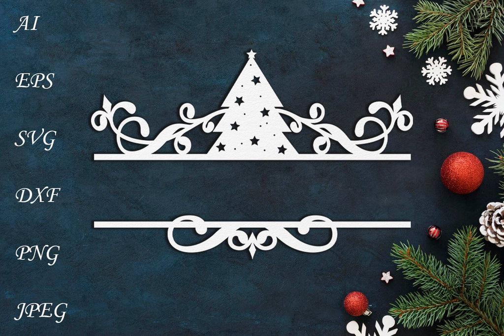 Holiday monogram with christmas tree svg, Winter split - So Fontsy