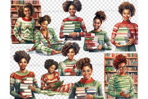 Holiday Reading Black Girls Clipart | Reader Images SVG GlamArtZhanna 