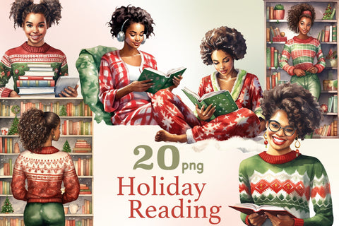Holiday Reading Black Girls Clipart | Reader Images SVG GlamArtZhanna 
