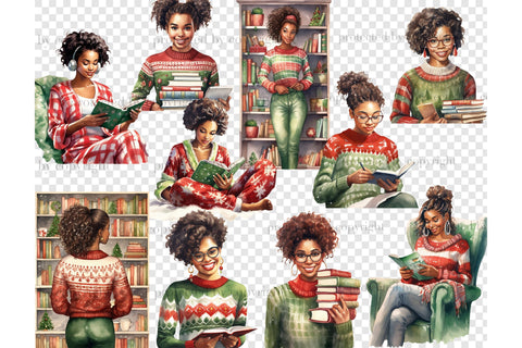 Holiday Reading Black Girls Clipart | Reader Images SVG GlamArtZhanna 