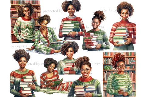 Holiday Reading Black Girls Clipart | Reader Images SVG GlamArtZhanna 
