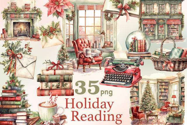 Holiday Reading Clipart | Cozy Winter Illustration SVG GlamArtZhanna 