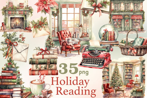 Holiday Reading Clipart | Cozy Winter Illustration SVG GlamArtZhanna 