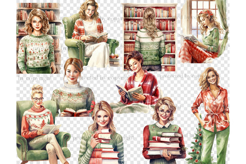 Holiday Reading Girls Clipart | Books Bundle PNG SVG GlamArtZhanna 