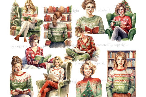 Holiday Reading Girls Clipart | Books Bundle PNG SVG GlamArtZhanna 