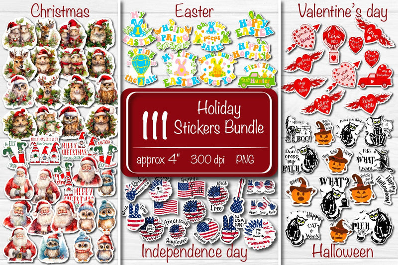 Holiday Stickers Bundle Printable Stickers png Sublimation Createya Design 