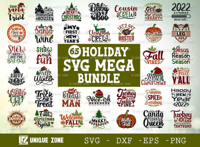 Holiday SVG Mega Bundle | Christmas Bundle | Helloween Bundle | Thanksgiving Bundle | New Year Bundle SVG Unique Zone 