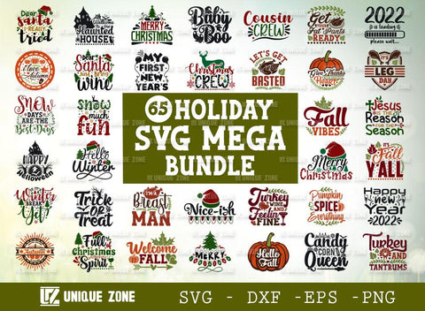 Holiday SVG Mega Bundle | Christmas Bundle | Helloween Bundle | Thanksgiving Bundle | New Year Bundle SVG Unique Zone 