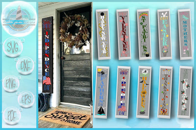 Holiday Tall Vertical Front Porch Sign Bundle SVG SVG Harbor Grace Designs 