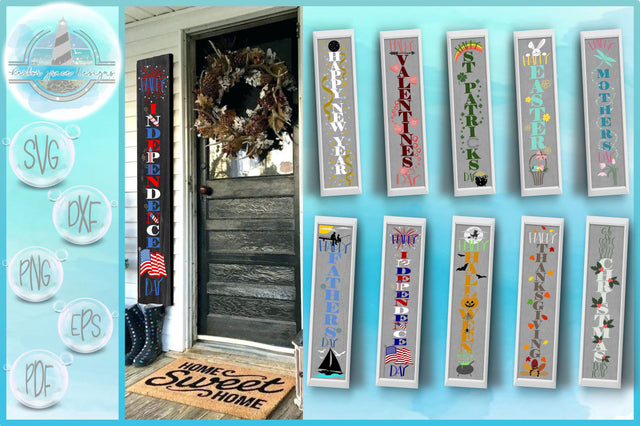 Holiday Tall Vertical Front Porch Sign Bundle SVG SVG Harbor Grace Designs 