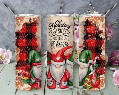Holiday Wishes And Mistletoe Kisses Design Wrap, Christmas Gnome 20oz Skinny Tumbler, Gingerbread Tumbler Wrap, Christmas Plaid Tumbler Png, Gnome Sublimation Design, Digital Download Sublimation DesignSVG 
