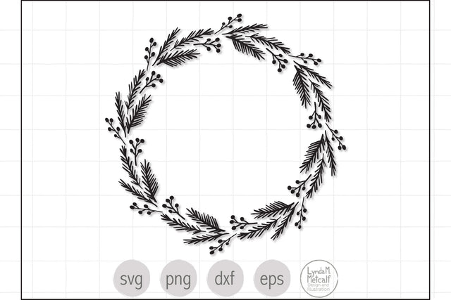 Holiday Wreath SVG, Line Art Wreath SVG SVG Lynda M Metcalf 