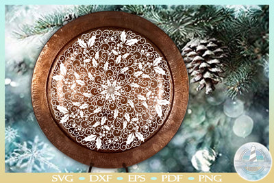 Holly and Swirls Christmas Holiday Mandala Zentangle SVG SVG Harbor Grace Designs 