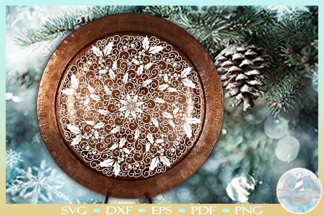 Holly and Swirls Christmas Holiday Mandala Zentangle SVG SVG Harbor Grace Designs 