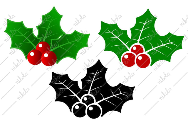 Holly Berry Leaf Bush Cut File Clipart PNG SVG EPS DXF PDF SVG nikola 