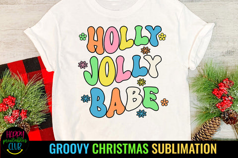 Holly Jolly Babe Groovy Christmas Sublimation I Retro PNG Sublimation Happy Printables Club 