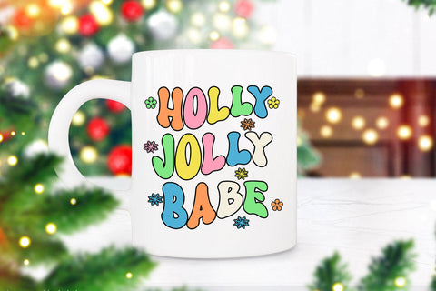 Holly Jolly Babe Groovy Christmas Sublimation I Retro PNG Sublimation Happy Printables Club 