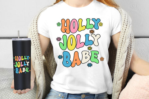 Holly Jolly Babe Groovy Christmas Sublimation I Retro PNG Sublimation Happy Printables Club 