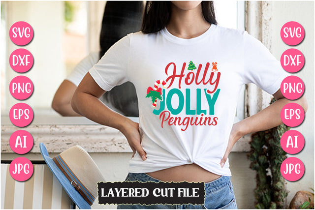 Holly Jolly Penguins SVG Cut File SVG Newmockups 