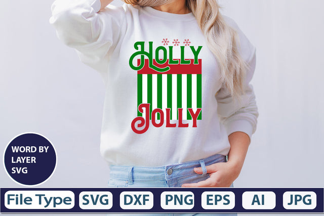 holly jolly SVG Cut File SVGs,quotes-and-sayings,food-drink mini-bundles,print-cut,on-sale Clipart Clip Art Sublimation or Vinyl Shirt Design SVG DesignPlante 503 