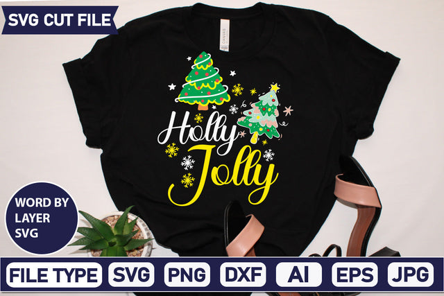 Holly Jolly Svg Cut File,SVGs,quotes-and-sayings,food-drink,mini-bundles,print-cut,on-sale, SVG DesignPlante 503 
