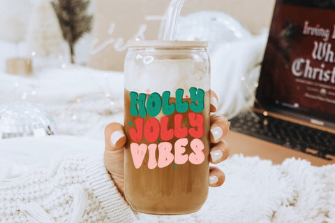 Holly Jolly Vibes Retro Christmas PNG Sublimation File Sublimation Pickled Thistle Creative 