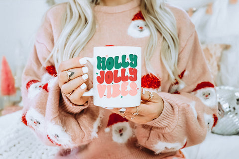 Holly Jolly Vibes Retro Christmas PNG Sublimation File Sublimation Pickled Thistle Creative 