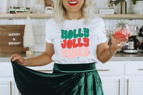 Holly Jolly Vibes Retro Christmas PNG Sublimation File Sublimation Pickled Thistle Creative 