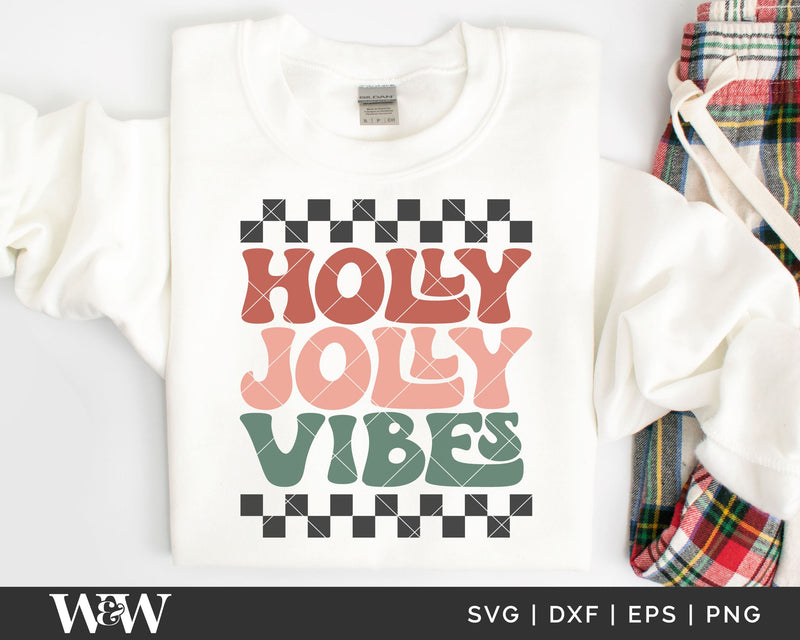 Holly Jolly Vibes SVG | Checkered Retro Christmas SVG SVG Wood And Walt 