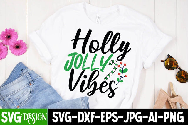 Holly Jolly Vibes SVG Cut File , Christmas SVG Design SVG BlackCatsMedia 