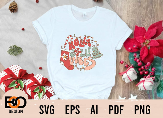 Holly Jolly Vibes Svg, Merry Christmas Svg, Merry & Bright Svg, Retro Christmas Svg, Holly Jolly Svg, Happy Holiday Svg, Christmas Shirt Svg Sublimation BOO-design 