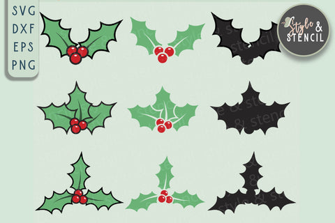 Holly SVG | Christmas | Holly Bundle SVG Style and Stencil 