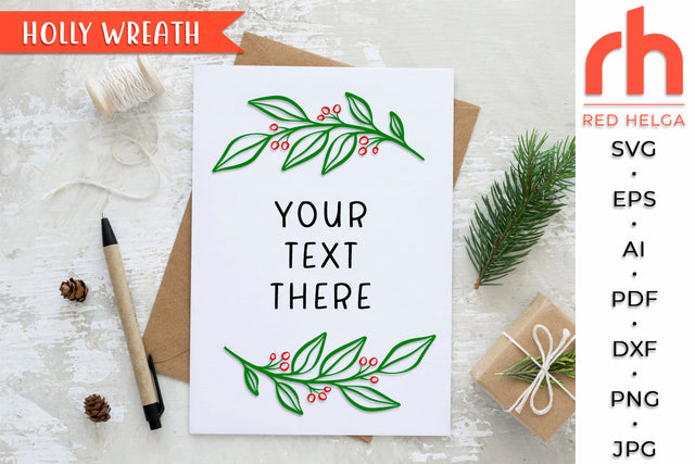 Holly Wreath SVG - Christmas Frame Cut File SVG RedHelgaArt 