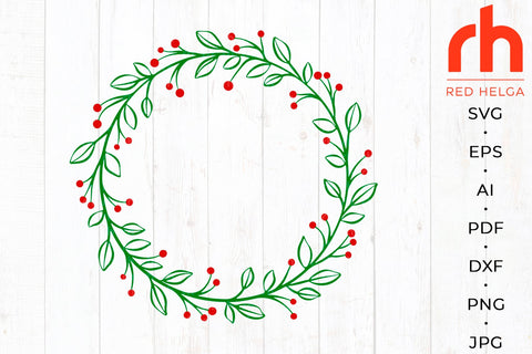 Holly Wreath SVG - Christmas Frame Cut File SVG RedHelgaArt 