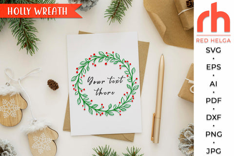 Holly Wreath SVG - Christmas Frame Cut File SVG RedHelgaArt 