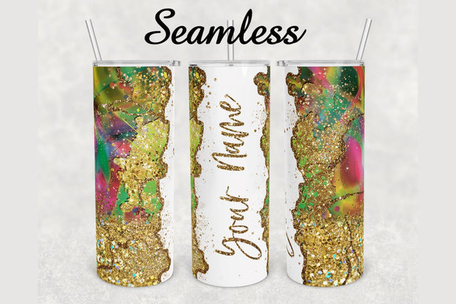 Holographic Gold Glitter Agate Tumbler sublimation design 20 oz skinny tumbler wrap Sublimation BambinaCreations 