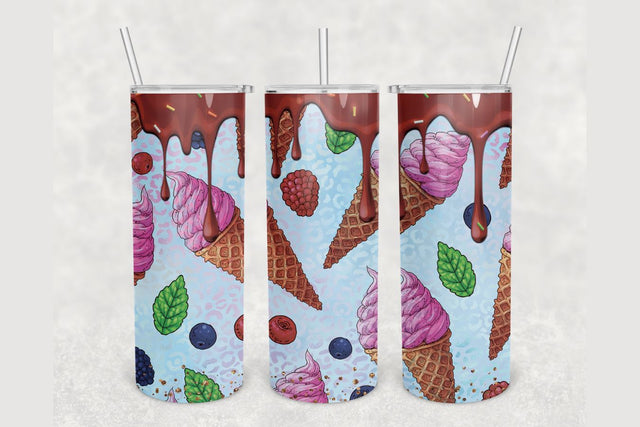 Holographic Ice Cream Drip Tumbler sublimation design 20 oz skinny tumbler wrap Sublimation BambinaCreations 