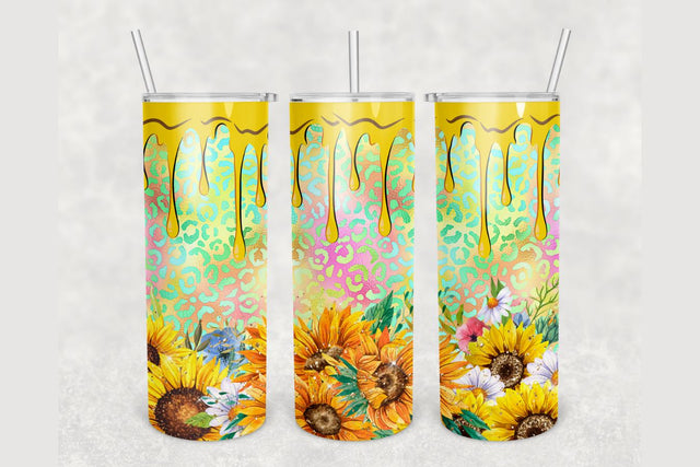 Holographic Leopard Sunflowers Tumbler sublimation design 20 oz skinny tumbler wrap Sublimation BambinaCreations 