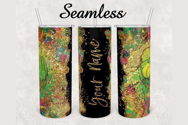 Holographic Softball Glitter Agate Tumbler sublimation design 20 oz skinny tumbler wrap Sublimation BambinaCreations 