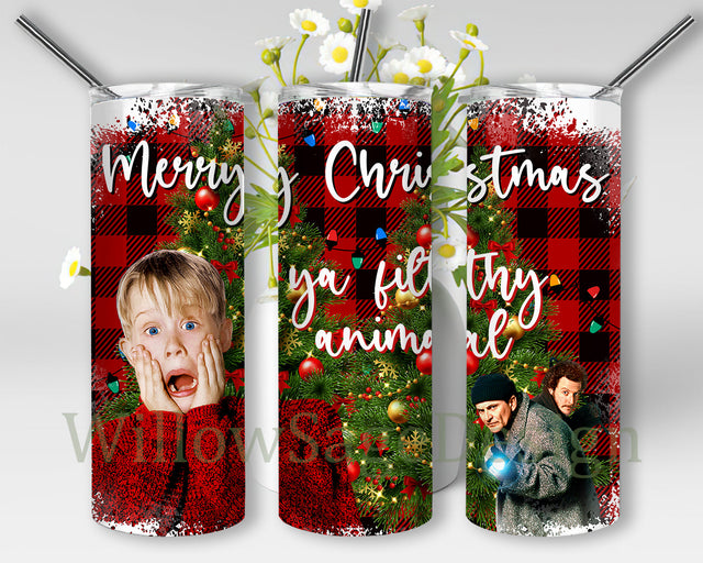 Home Alone Tumbler Design, Christmas Movie 20oz Skinny Tumbler, Merry Christmas Tumbler Png, Ya Filthy Animal Png, Funny Movie Tumbler Template, Digital Download Sublimation WillowSageDesign 